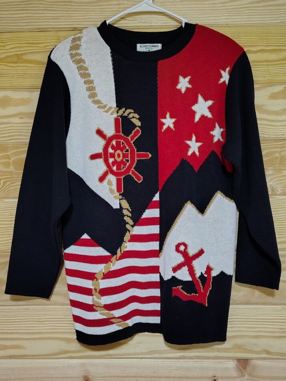 Vintage Alfred Dunner Petite Nautical Crewneck Tunic Sweater MP USA Weekend